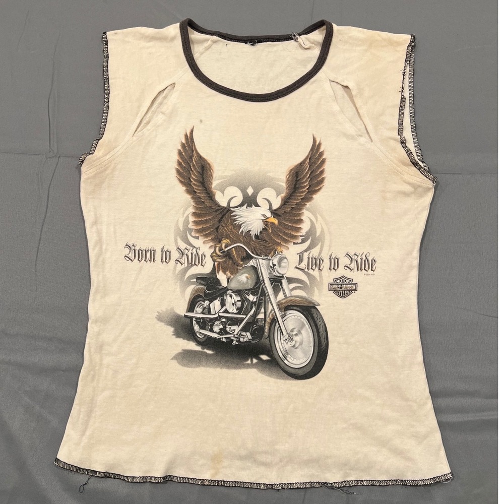 Vintage Harley Davidson Tank Top Y2K Eagle Born to Ride Distressed Biker Tee
